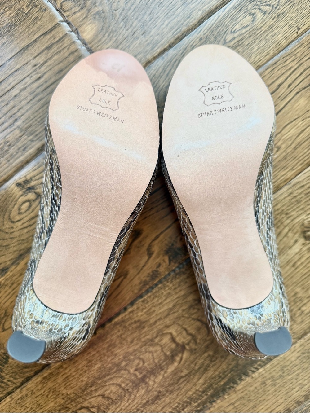 STUART WEITZMAN Plainfield Snake-Print Peep Toe Heels in Neutral Brown - Picture 5 of 8